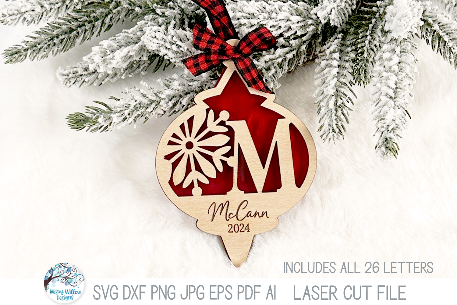 Personalized Monogram Letter Arabesque Christmas Ornament Bundle for Laser Cutter