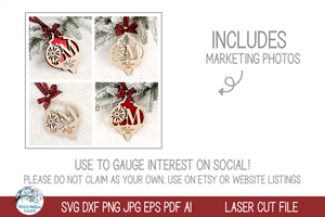 Personalized Monogram Letter Arabesque Christmas Ornament Bundle for Laser Cutter