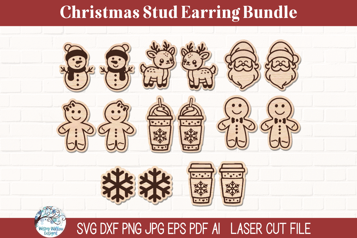 Christmas Stud Earring Bundle - Winter Holiday SVG Files for Laser Cutter