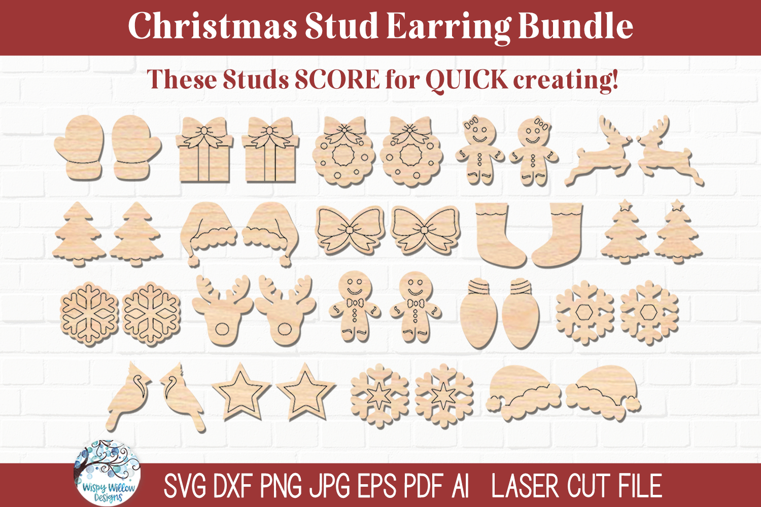 Christmas Winter Holiday Stud Earring Bundle - Scoring SVG Files for Laser Cutter