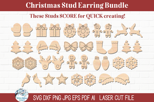 Christmas Winter Holiday Stud Earring Bundle - Scoring SVG Files for Laser Cutter