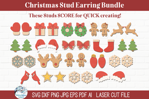 Christmas Winter Holiday Stud Earring Bundle - Scoring SVG Files for Laser Cutter