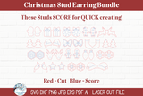 Christmas Winter Holiday Stud Earring Bundle - Scoring SVG Files for Laser Cutter