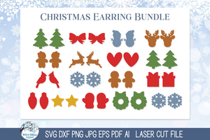 Christmas Winter Stud Earring SVG File Bundle for Laser Cutter