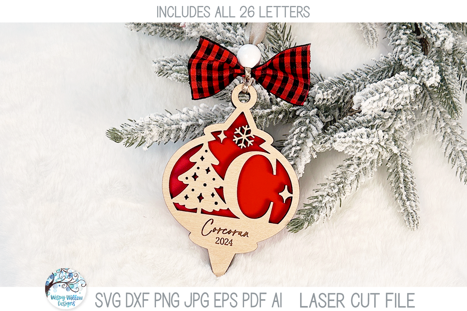 Personalized Monogram Christmas Tree Ornament Bundle for Laser Cutter