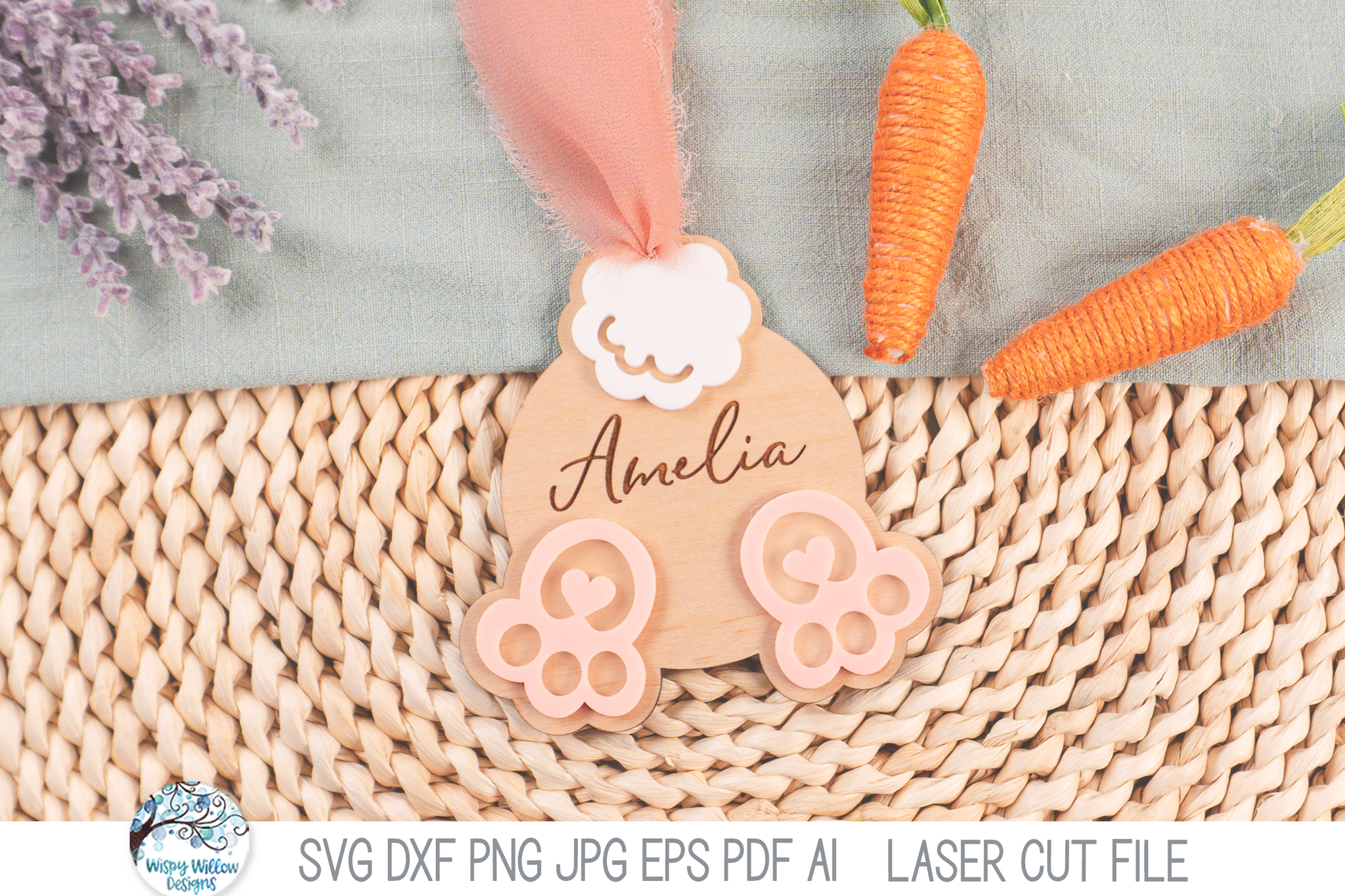 Funny Bunny Butt Easter Basket Tag SVG File for Laser Cutters