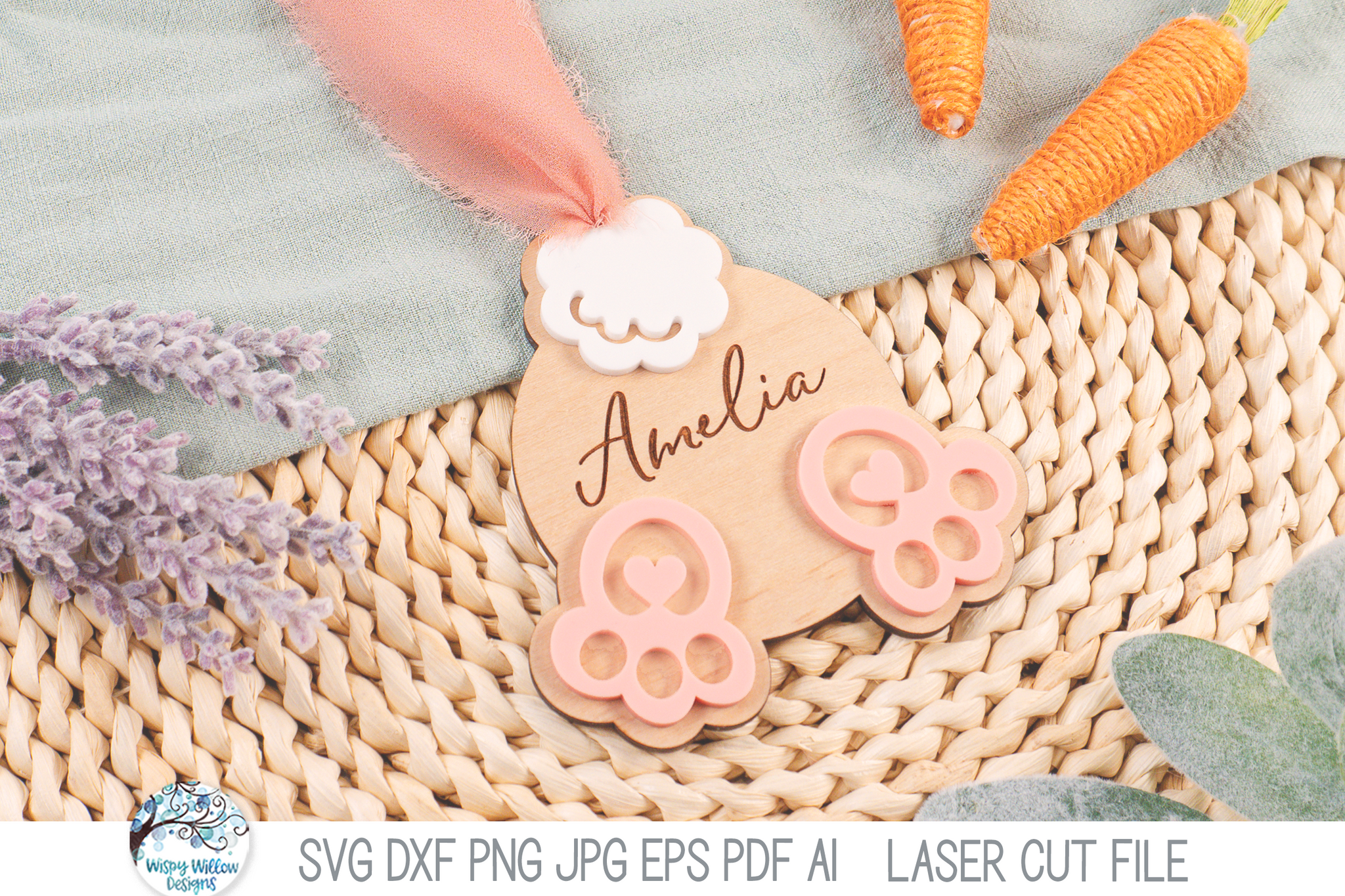 Funny Bunny Butt Easter Basket Tag SVG File for Laser Cutters