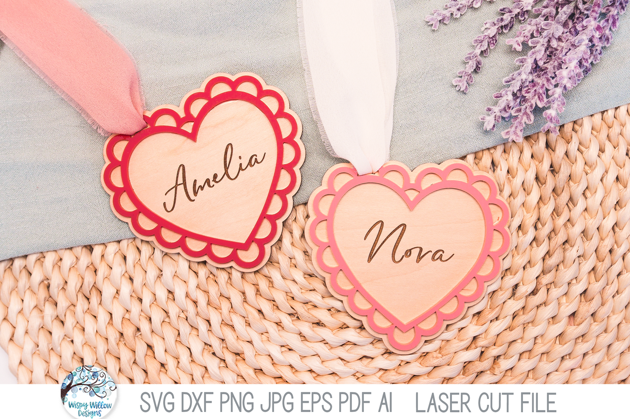 Personalized Heart Valentine's Day Basket Tag SVG File for Laser Cutter