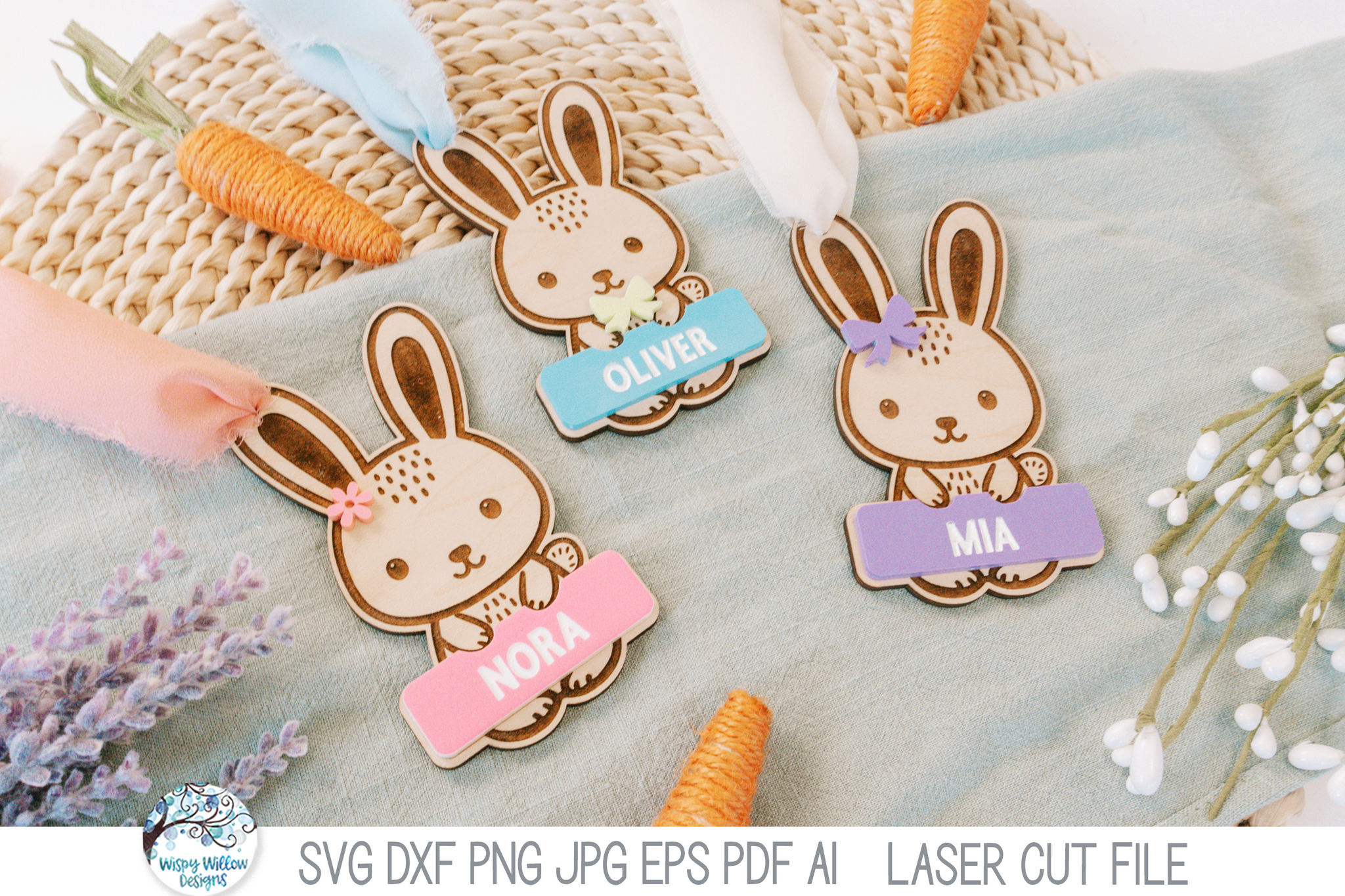 Cute Easter Bunny Basket Tag - Personalized SVG File for Laser Cutter