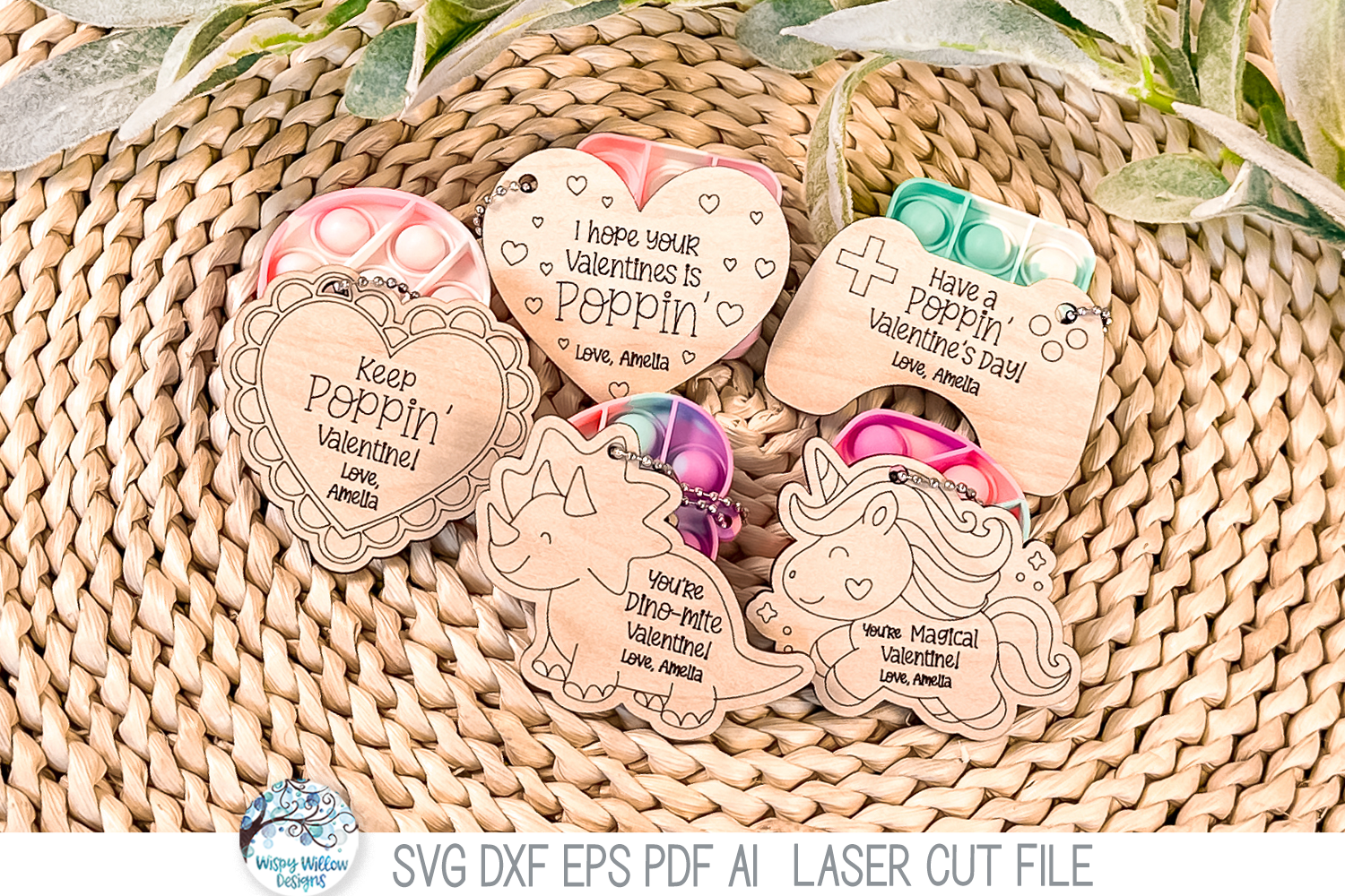 Valentine's Day Pop It Keychain Tags for Kids - SVG File for Laser Cutter