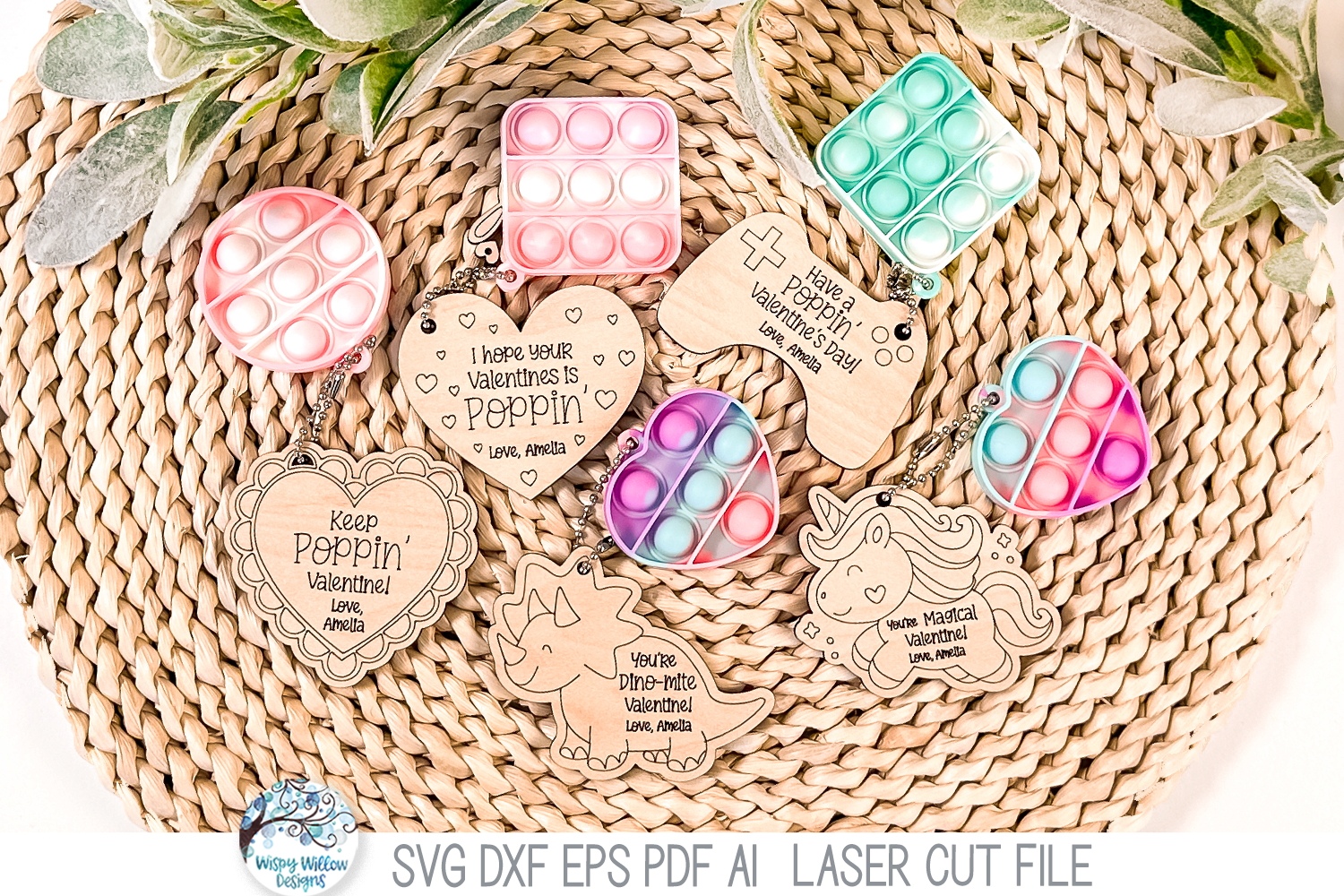 Valentine's Day Pop It Keychain Tags for Kids - SVG File for Laser Cutter