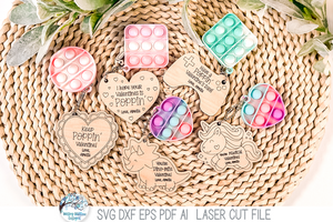 Valentine's Day Pop It Keychain and Bracelet Tag Bundle - SVG File for Laser Cutter