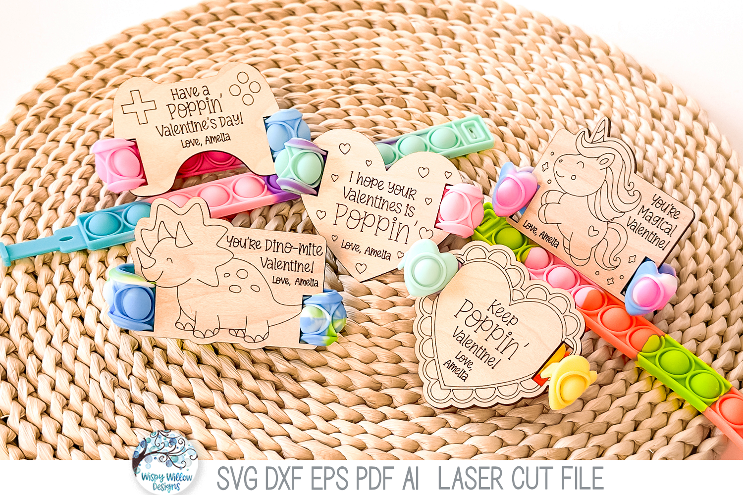 Valentine's Day Pop It Bracelet Tags for Kids - SVG File for Laser Cutter