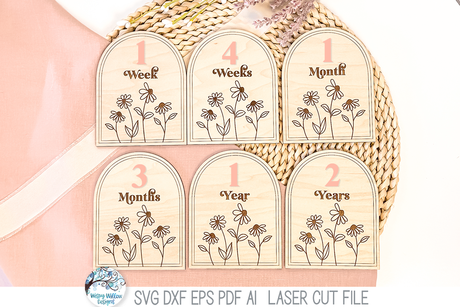 Newborn Baby Girl Flower Arch Milestone Bundle - SVG File for Laser Cutter