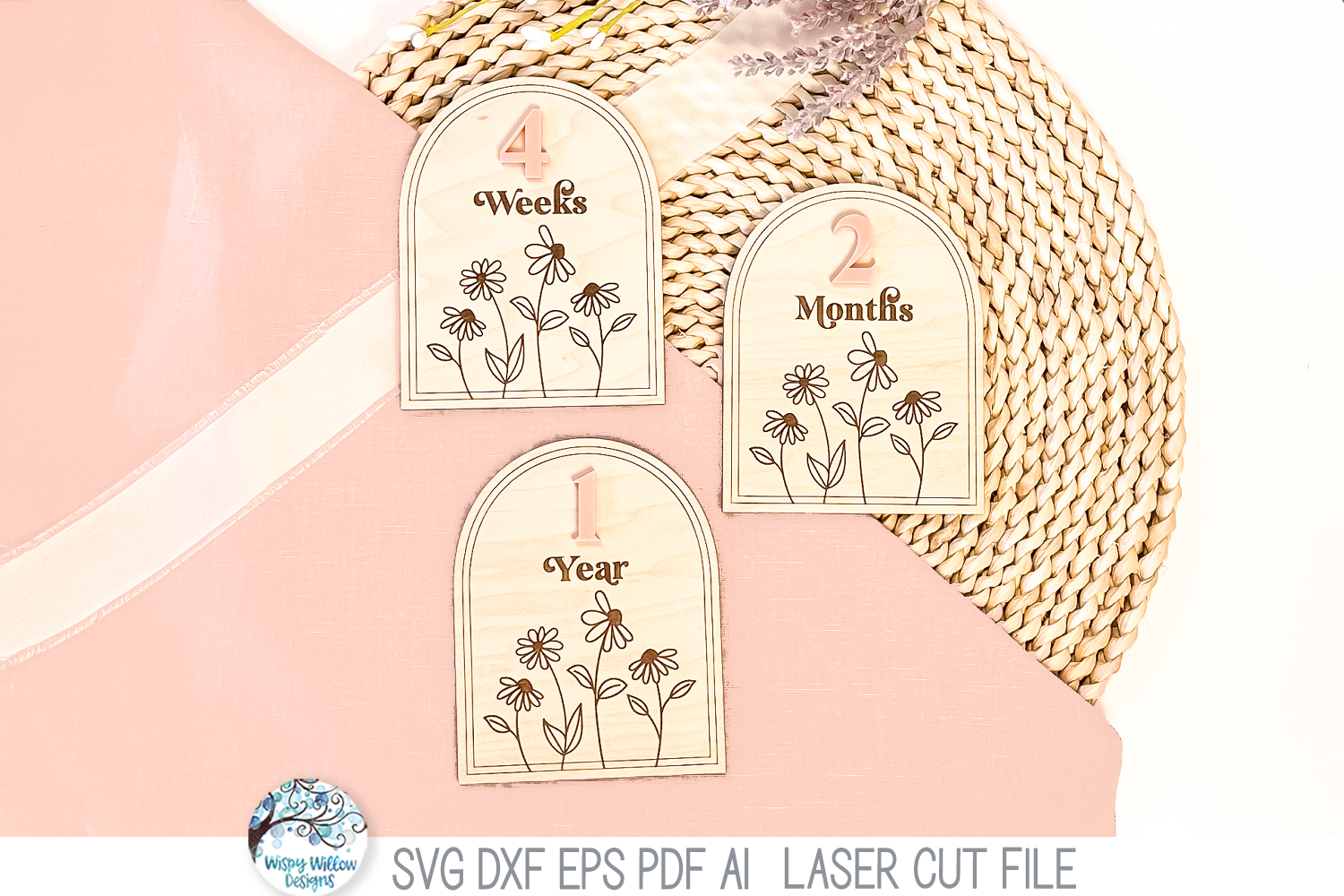 Newborn Baby Girl Flower Arch Milestone Bundle - SVG File for Laser Cutter