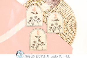 Newborn Baby Girl Wildflower Birth Announcement and Milestone Bundle - SVG File for Laser Cutter