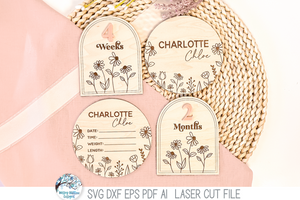 Newborn Baby Girl Wildflower Birth Announcement and Milestone Bundle - SVG File for Laser Cutter