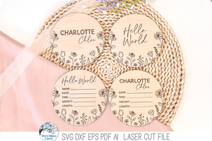 Newborn Baby Girl Birth Announcement Bundle - SVG File for Laser Cutter