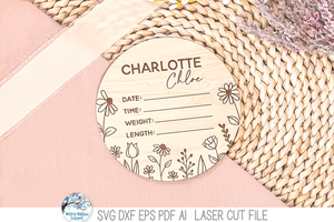 Newborn Baby Girl Birth Announcement Bundle - SVG File for Laser Cutter