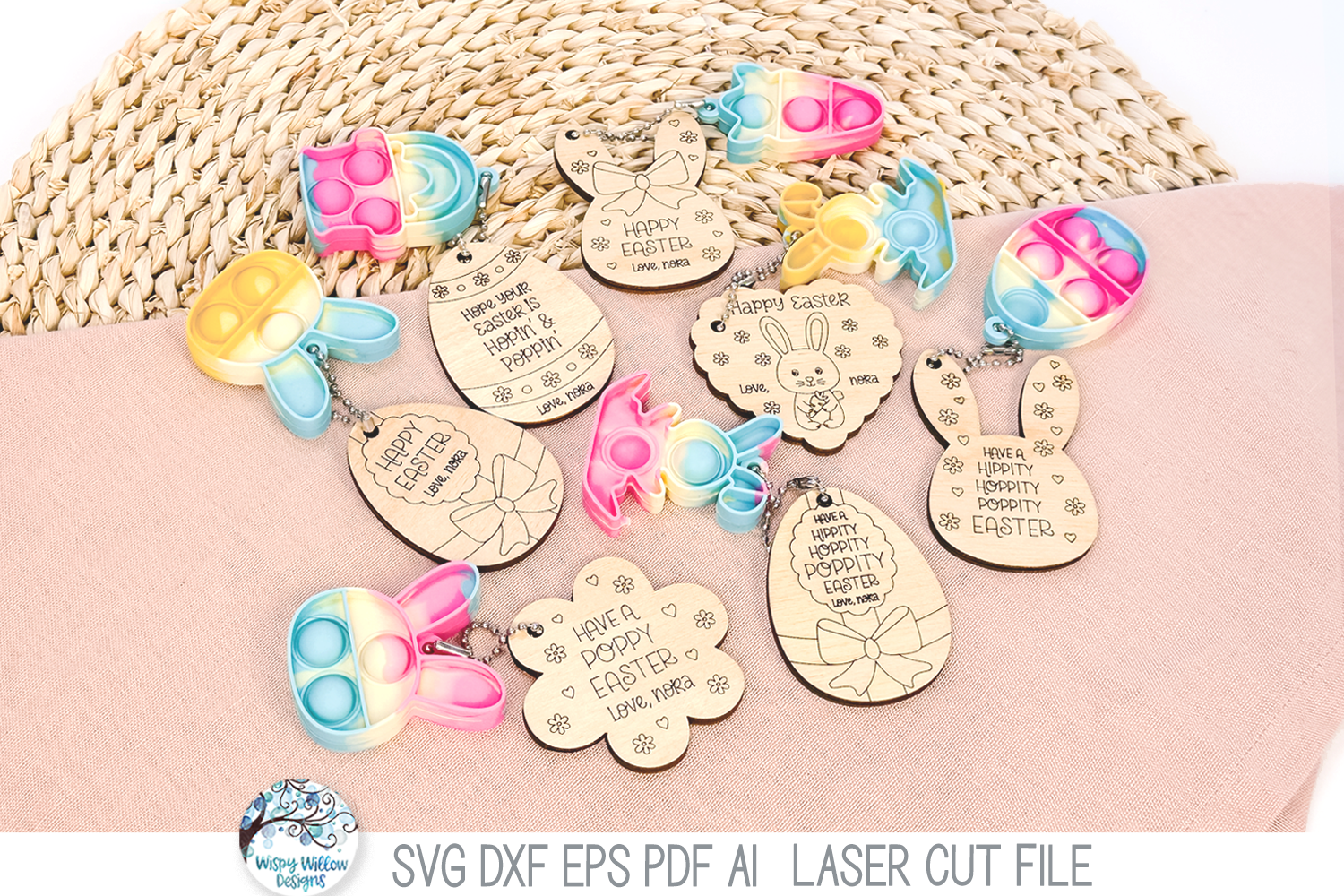 Easter Pop It Keychain and Bracelet Tag Bundle for Kids - SVG File for Laser Cutter