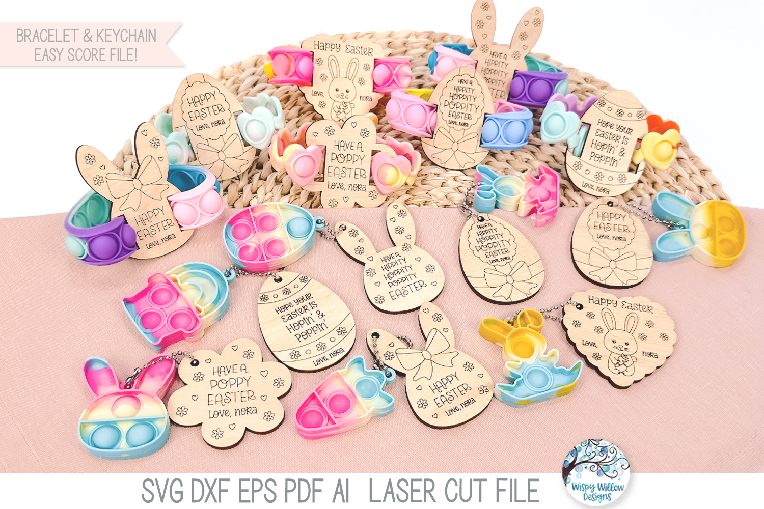 Easter Pop It Keychain and Bracelet Tag Bundle for Kids - SVG File for Laser Cutter