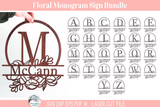 Floral Split Monogram Letter Sign Bundle - Personalized Name SVG File for Laser Cutter