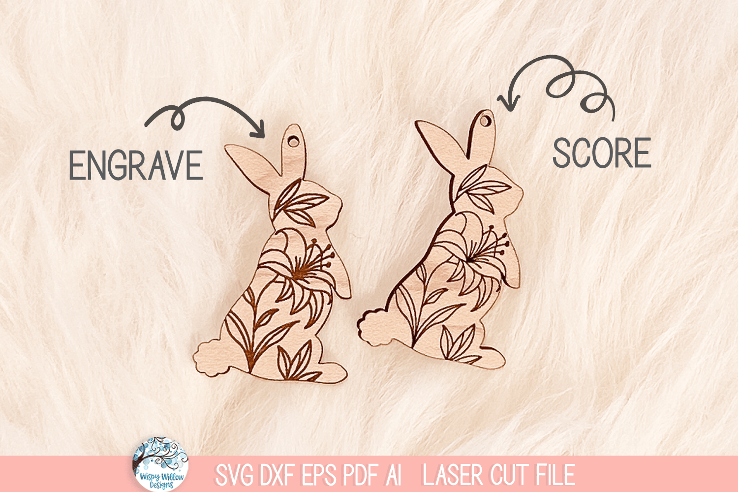 Floral Easter Bunny Earring SVG File for Laser Cutter