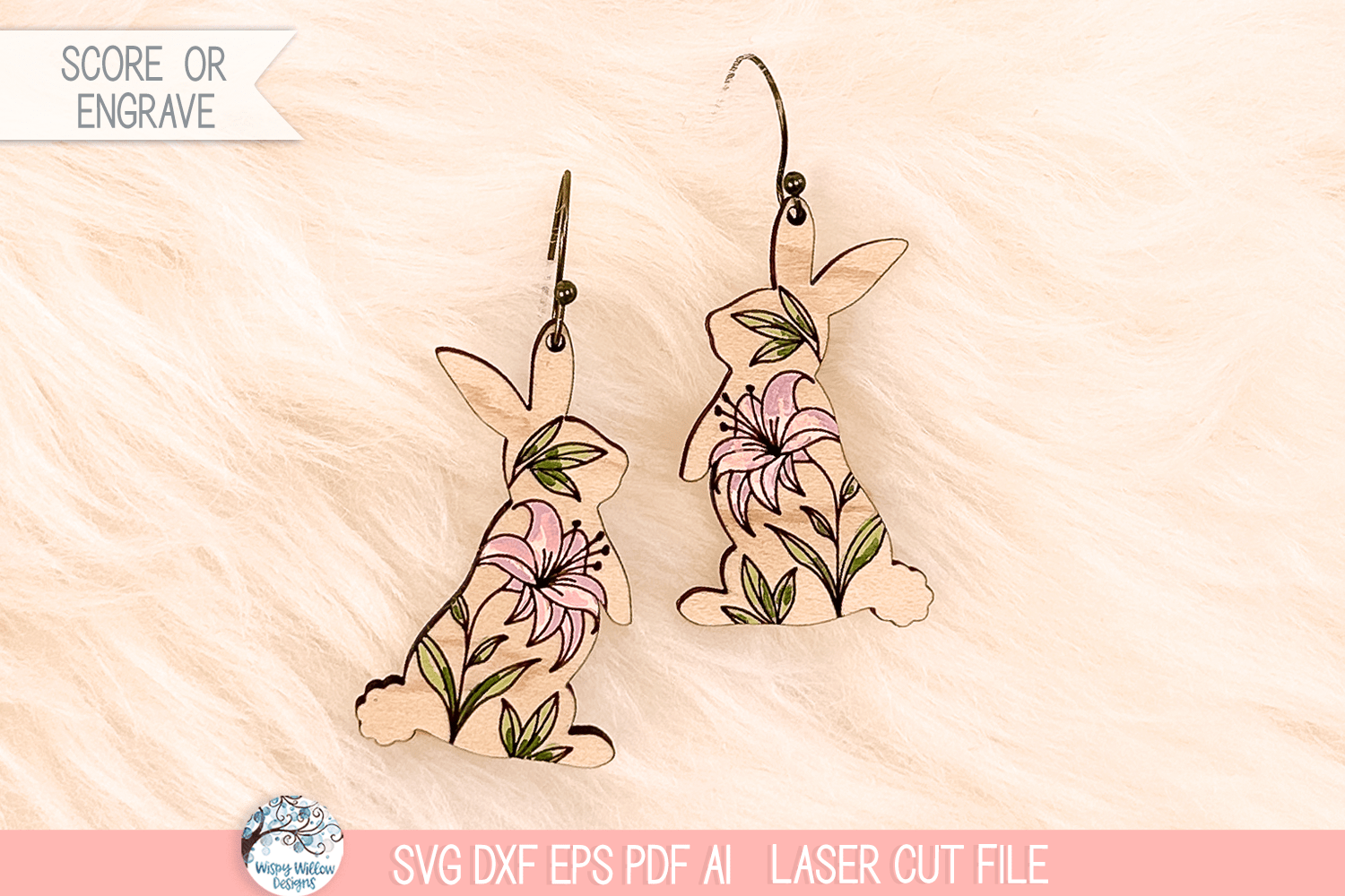 Floral Easter Bunny Earring SVG File for Laser Cutter