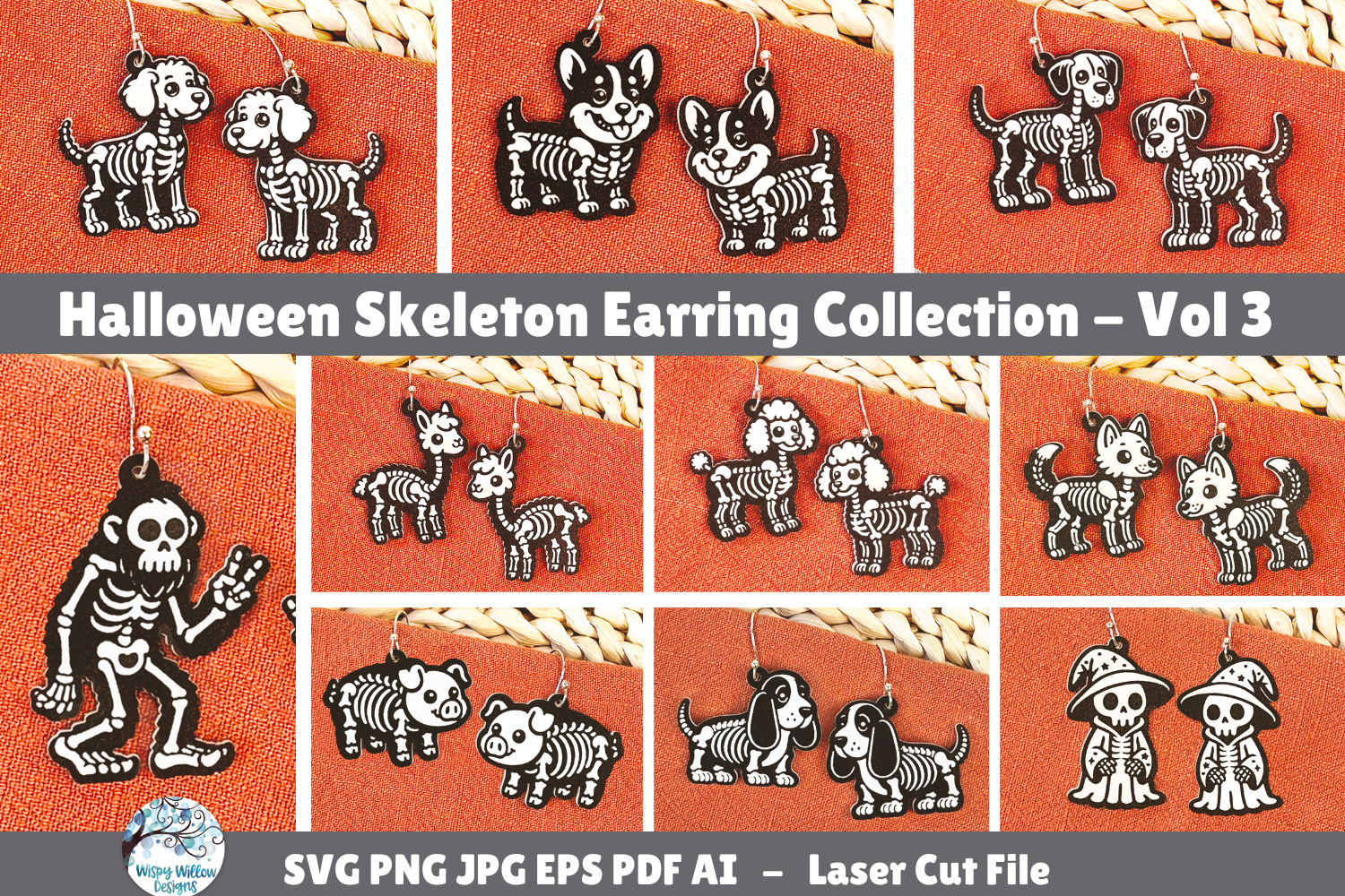 Halloween Skeleton Earring Bundle Vol 3- SVG Files for Laser Cutter