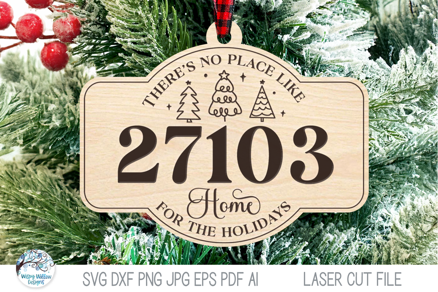 There's No Place Like Home Zipcode Christmas Ornament SVG File for Laser