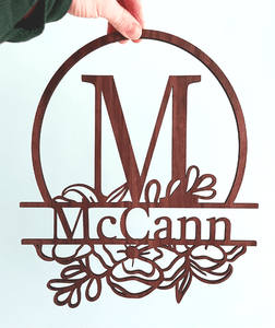 Floral Split Monogram Letter Sign Bundle - Personalized Name SVG File for Laser Cutter