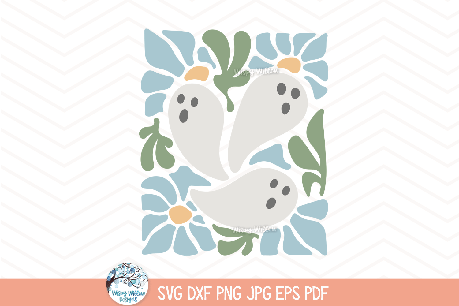 Abstract Ghost SVG | Floral Retro Halloween Design Wispy Willow Designs Company