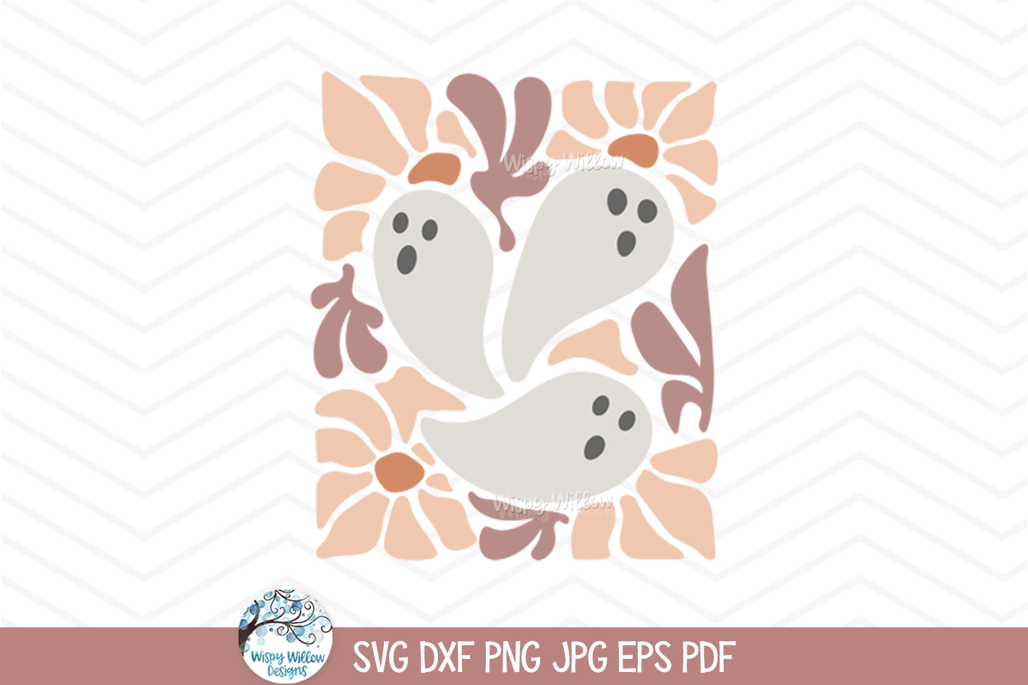 Abstract Ghosts SVG | Floral Retro Halloween Design Wispy Willow Designs Company