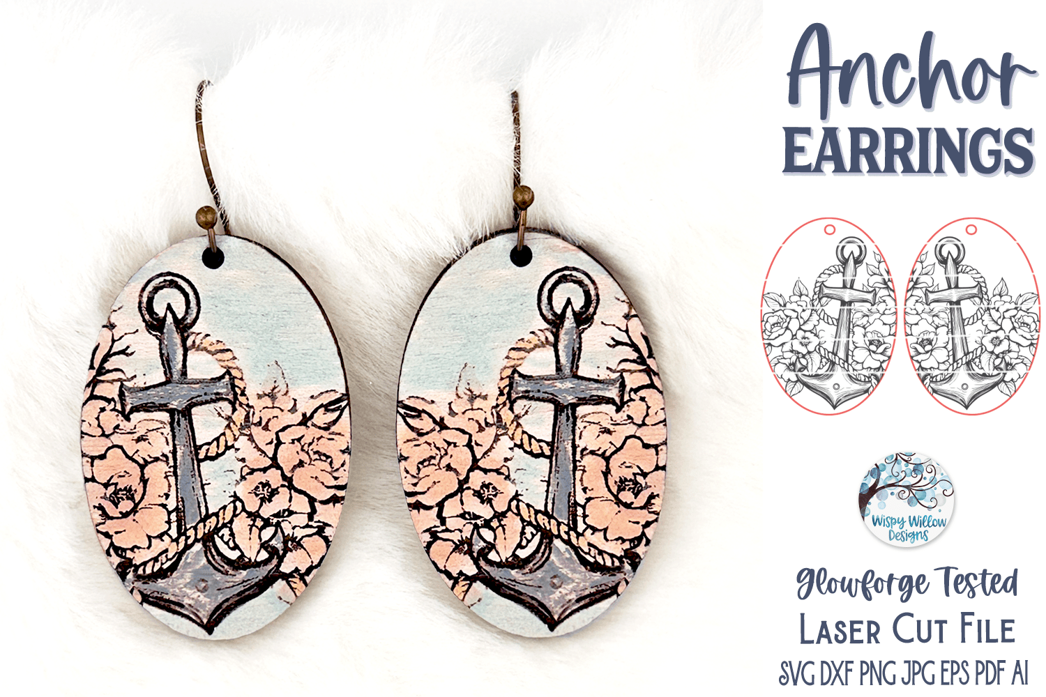 Anchor Earring SVG for Glowforge Laser Cutter Wispy Willow Designs Company