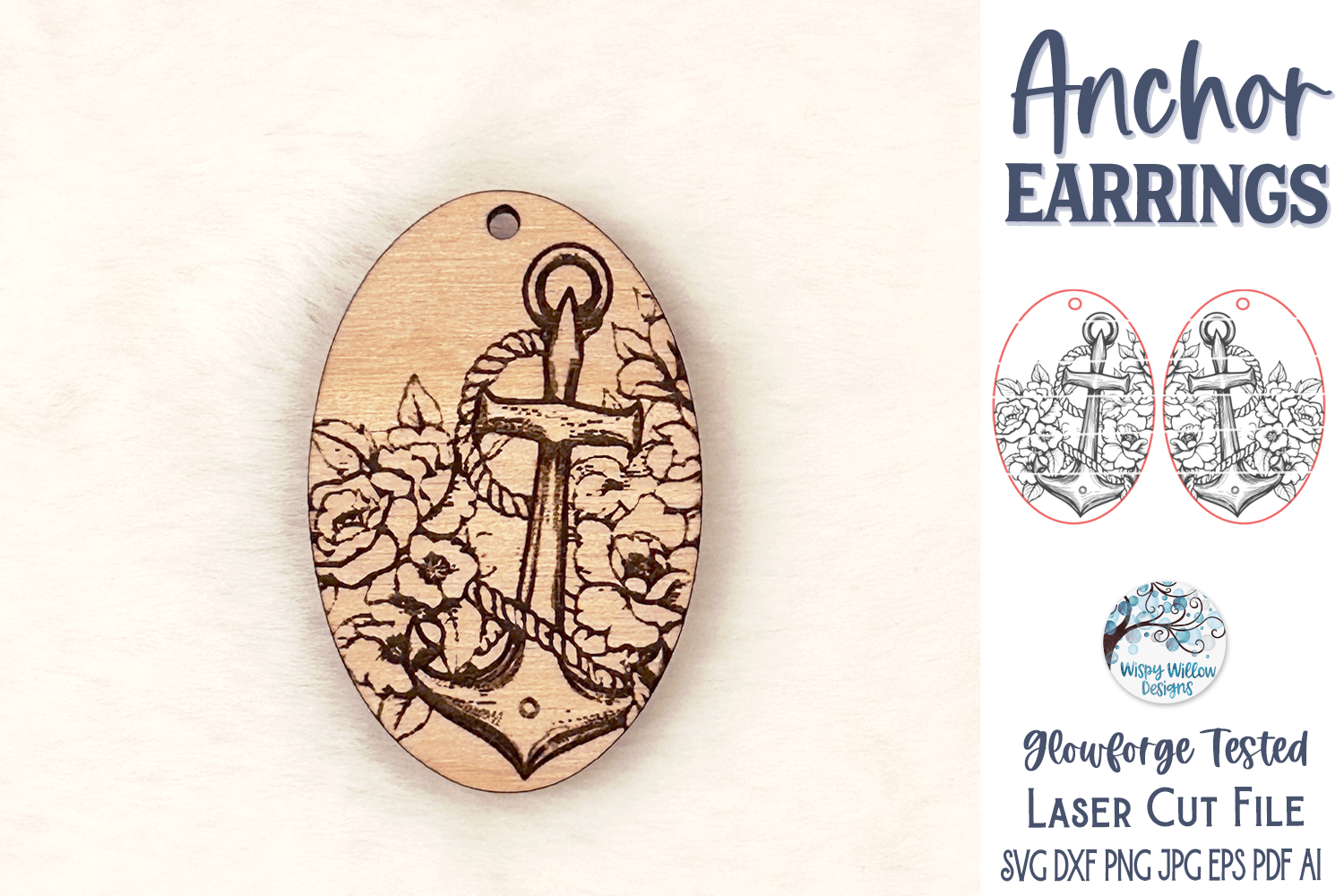 Anchor Earring SVG for Glowforge Laser Cutter Wispy Willow Designs Company