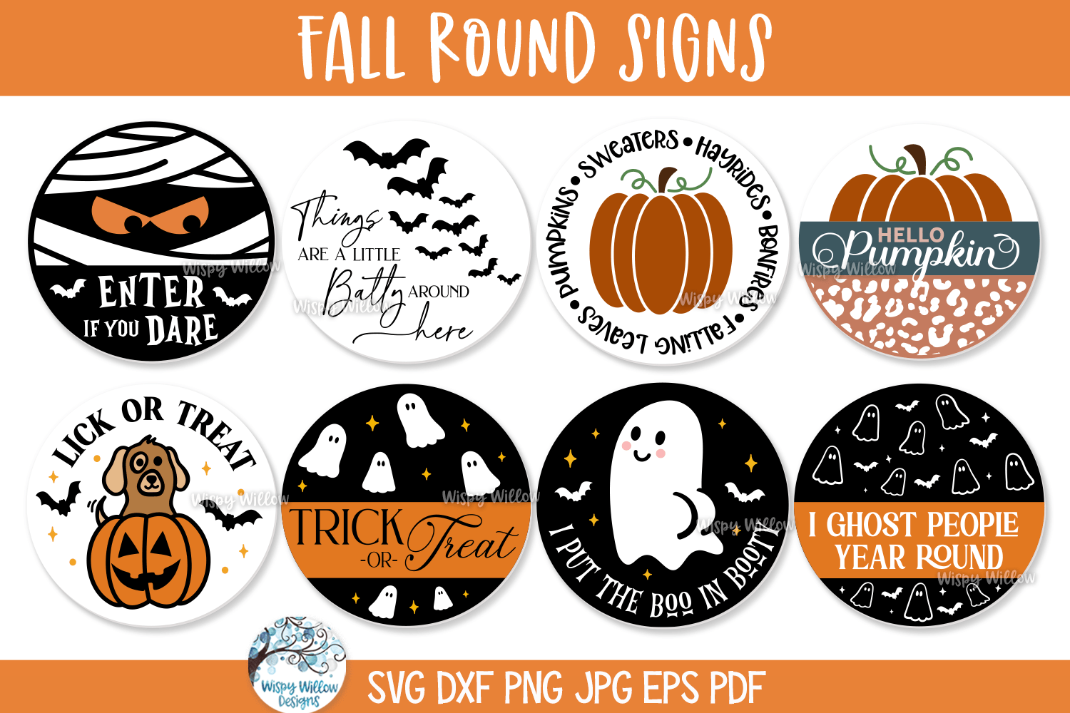 Autumn Round Sign Bundle SVG | Fall Decor Designs Wispy Willow Designs Company