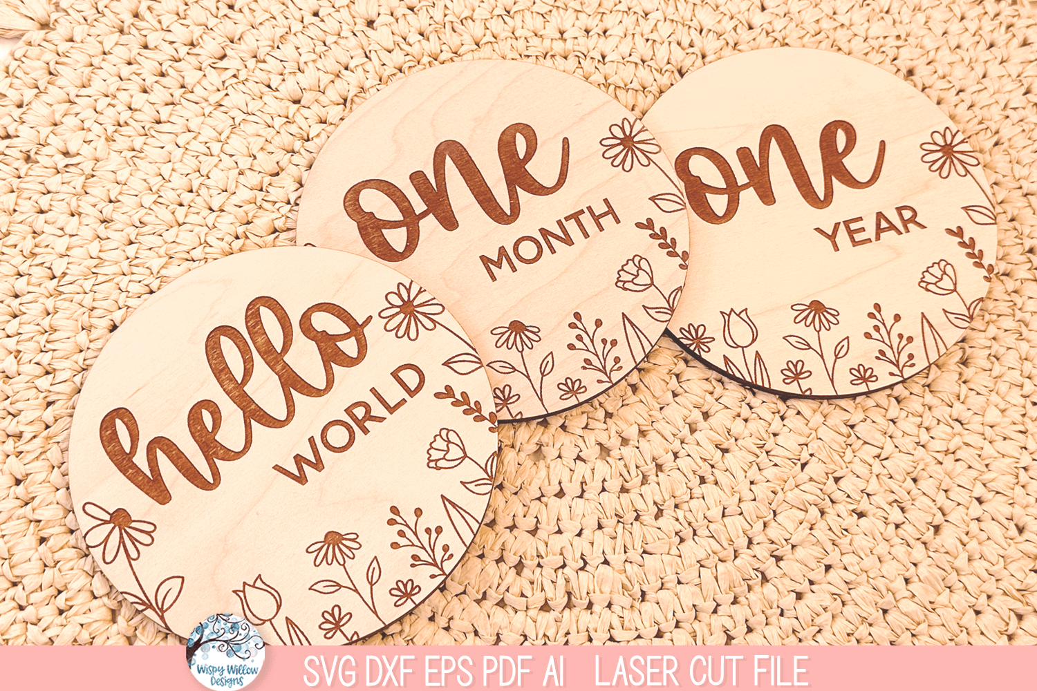 Baby Girl Monthly Milestone Disc Bundle - Wildflower SVG File for Laser Cutter Wispy Willow Designs Company