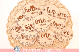 Baby Girl Monthly Milestone Disc Bundle - Wildflower SVG File for Laser Cutter Wispy Willow Designs Company