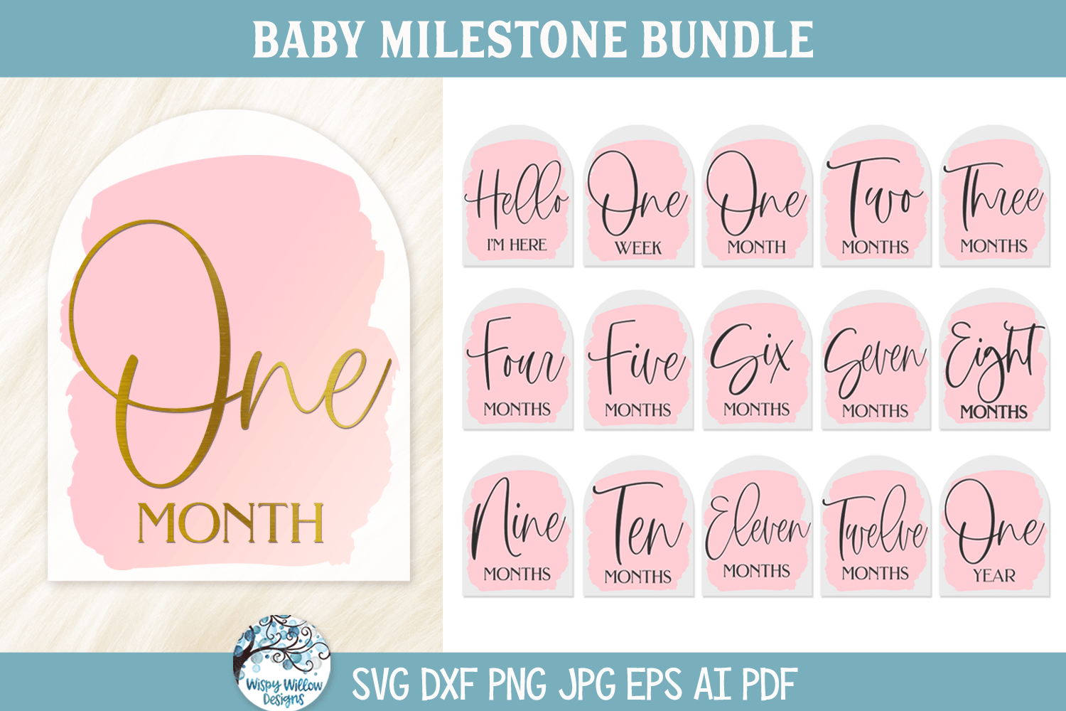 Baby Milestone SVG Bundle | Growth Tracker Designs Wispy Willow Designs Company