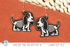 Basset Hound Dog Skeleton Halloween Earring SVG File for Laser Wispy Willow Designs Company