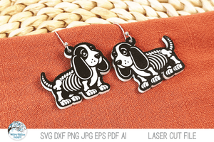 Basset Hound Dog Skeleton Halloween Earring SVG File for Laser Wispy Willow Designs Company