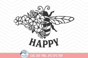 Bee Happy SVG | Summer Animal with Flowers For Cricut Wispy Willow Designs Company