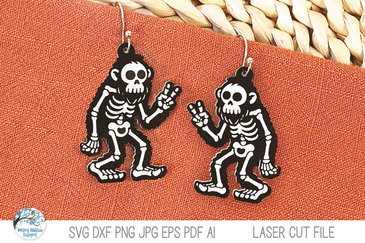 Big Foot Yeti Skeleton Halloween Earring SVG File for Laser Wispy Willow Designs Company