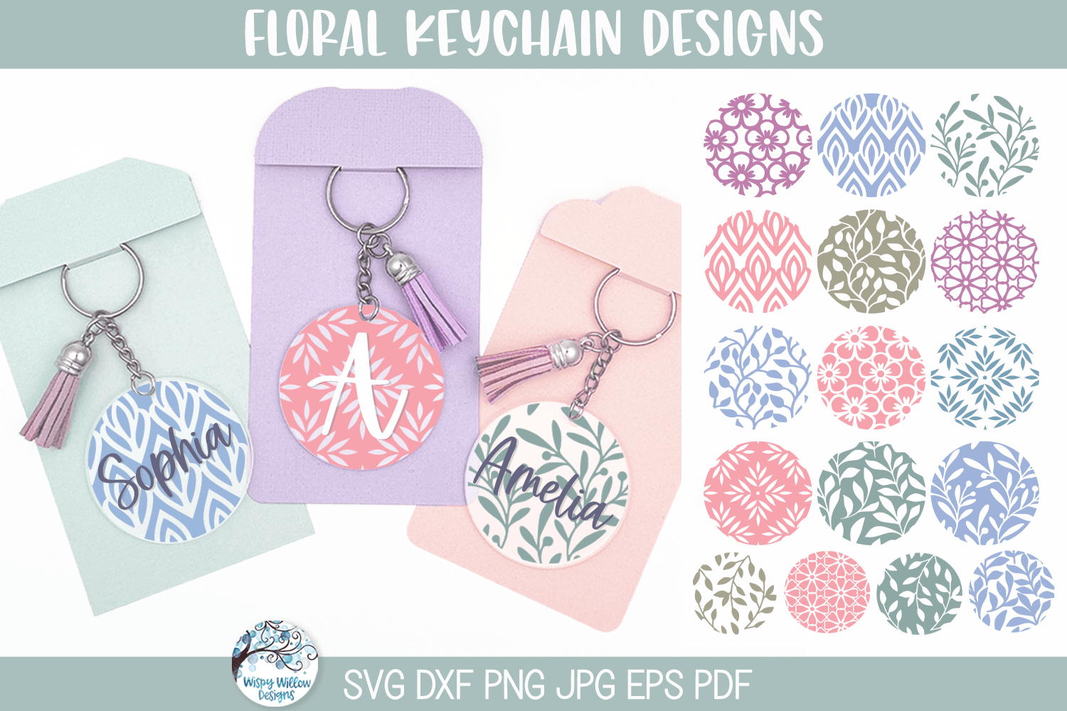 Boho Floral Keychain Background SVG File Bundle for Round Keychains - Made for Cricut Wispy Willow Designs Company