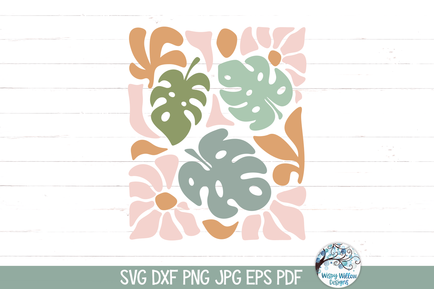 Boho Monstera Leaves SVG Wispy Willow Designs Company