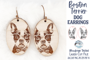 Boston Terrier Dog with Glasses Earring File for Glowforge or Laser Cutter Wispy Willow Designs Company