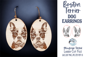 Boston Terrier Dog with Glasses Earring File for Glowforge or Laser Cutter Wispy Willow Designs Company