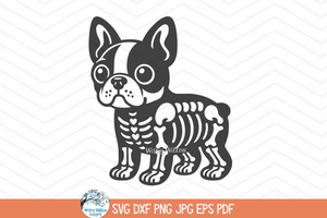 Boston Terrier Skeleton SVG | Cute Halloween Dog Skeleton PNG Wispy Willow Designs Company