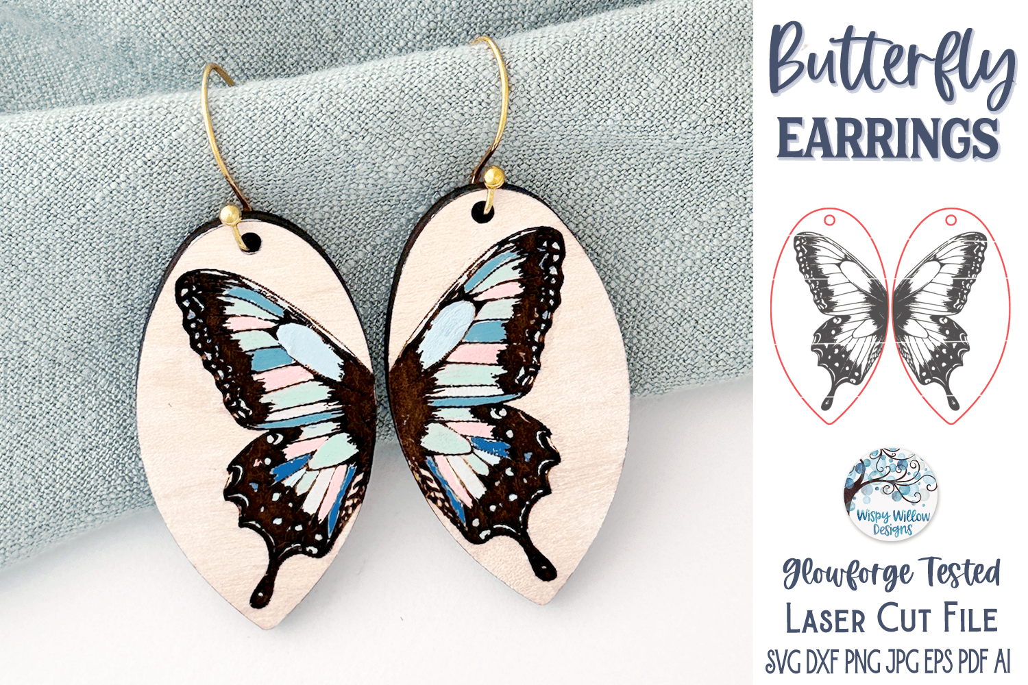 Butterfly Earring SVG File for Glowforge or Laser Wispy Willow Designs Company