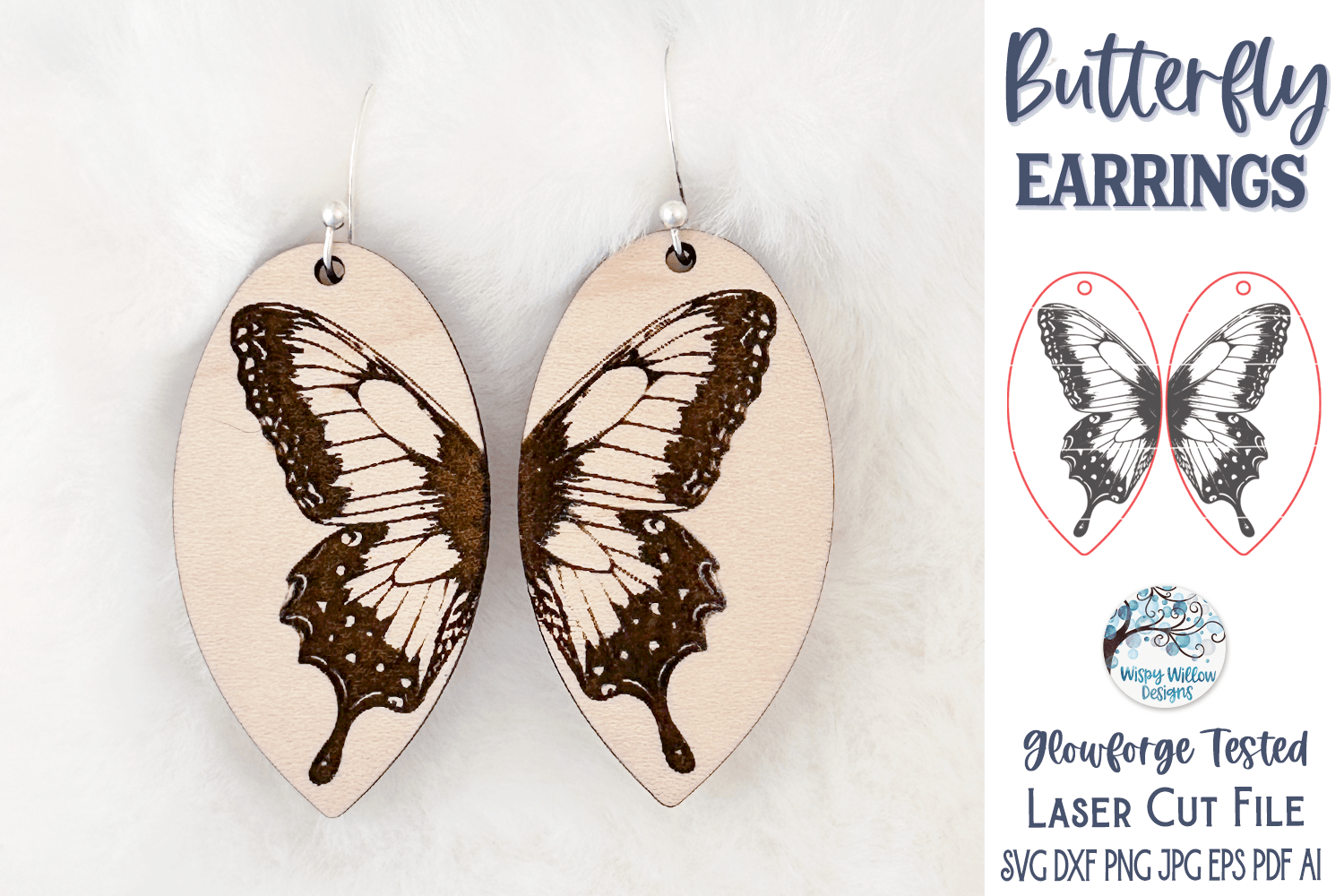 Butterfly Earring SVG File for Glowforge or Laser Wispy Willow Designs Company